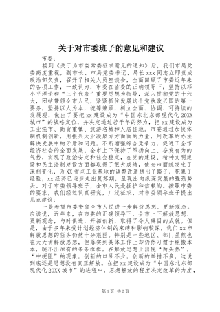 关于对市委班子的意见和建议
