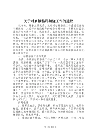 关于对乡镇秸秆禁烧工作的建议