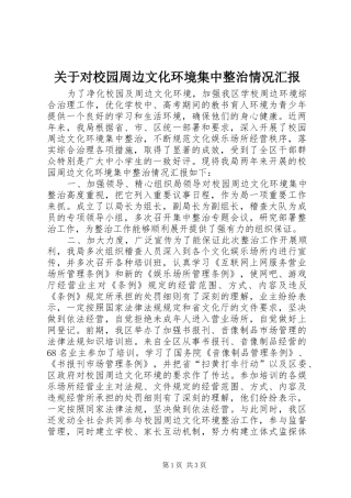 关于对校园周边文化环境集中整治情况汇报