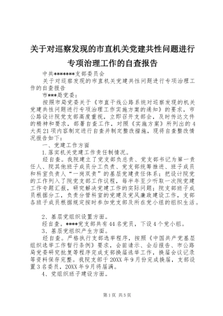 关于对巡察发现的市直机关党建共性问题进行专项治理工作的自查报告