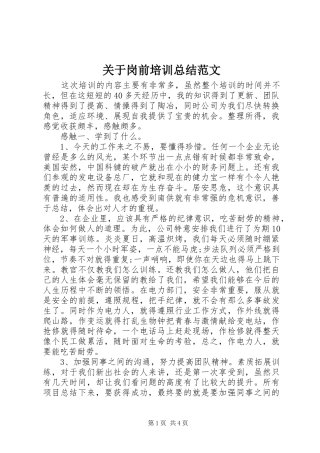 关于岗前培训总结范文