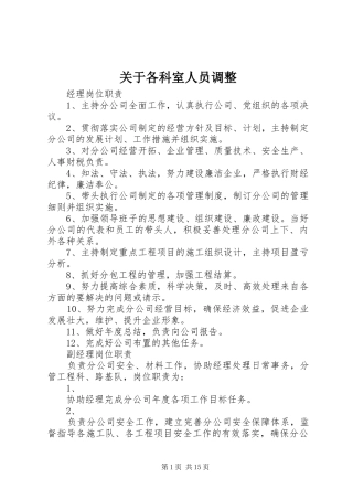 关于各科室人员调整