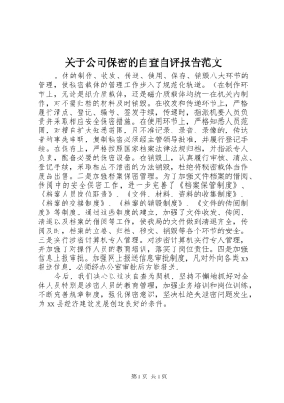 关于公司保密的自查自评报告范文