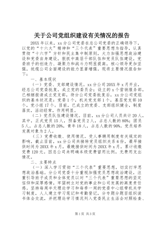 关于公司党组织建设有关情况的报告