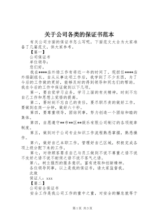 关于公司各类的保证书范本