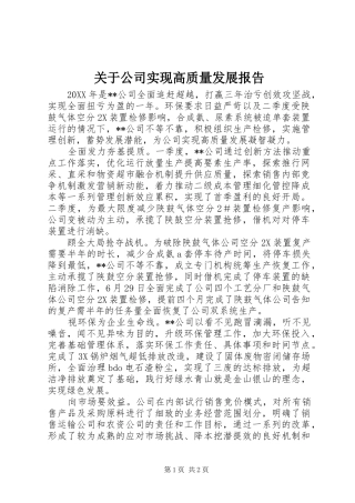 关于公司实现高质量发展报告