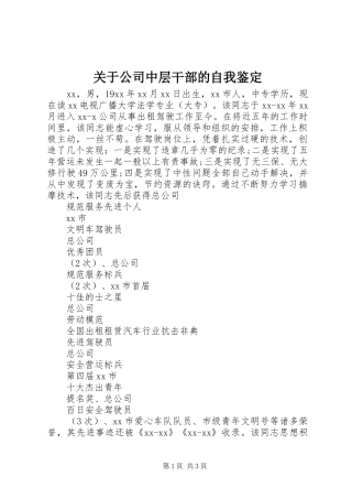 关于公司中层干部的自我鉴定