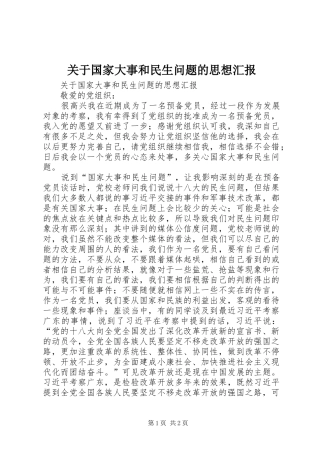 关于国家大事和民生问题的思想汇报