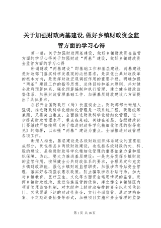 关于加强财政两基建设做好乡镇财政资金监管方面的学习心得