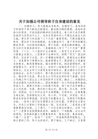 关于加强公司领导班子自身建设的意见