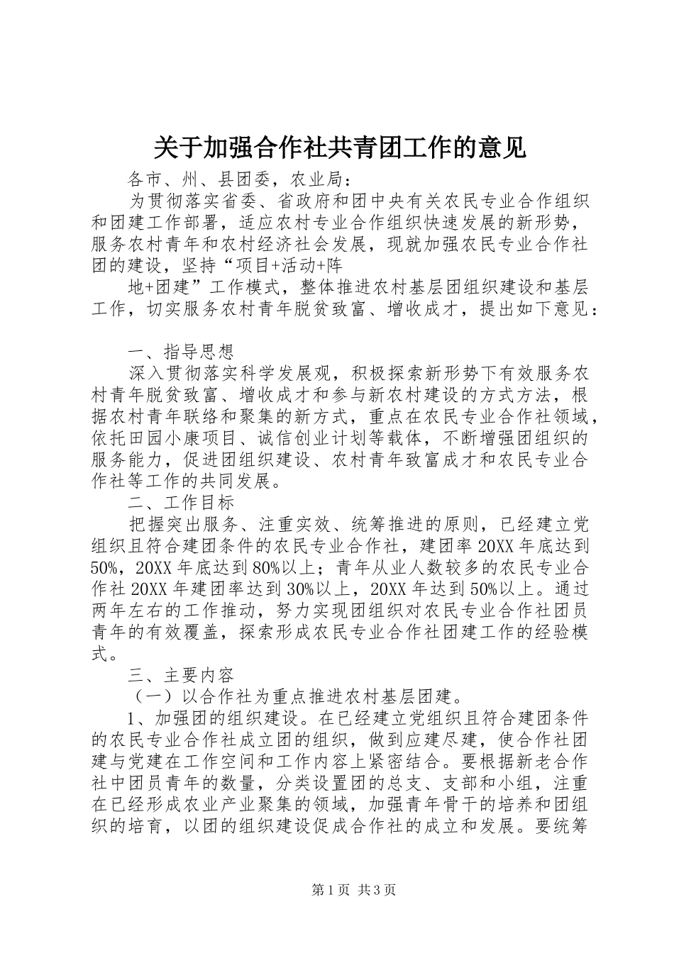 关于加强合作社共青团工作的意见_第1页