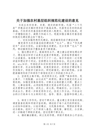 关于加强农村基层组织规范化建设的意见