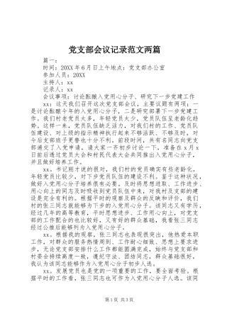 党支部会议记录范文两篇