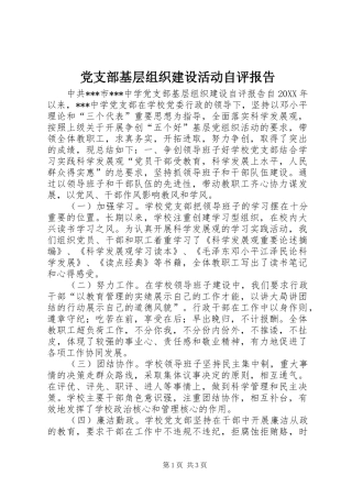 党支部基层组织建设活动自评报告