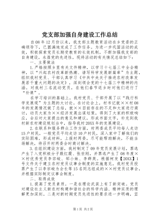 党支部加强自身建设工作总结