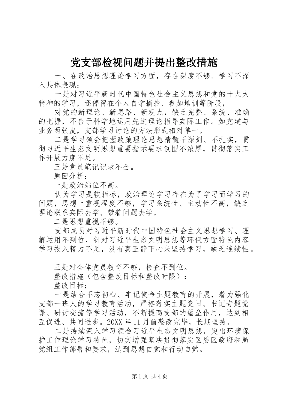 党支部检视问题并提出整改措施_第1页