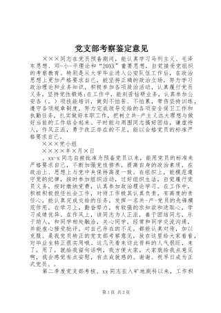 党支部考察鉴定意见