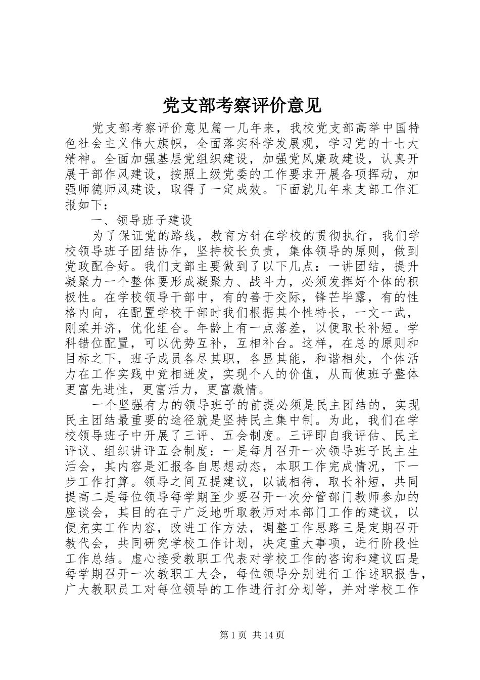 党支部考察评价意见_第1页