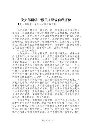 党支部两学一做民主评议自我评价