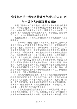 党支部两学一做整改措施及今后努力方向两学一做个人问题及整改措施