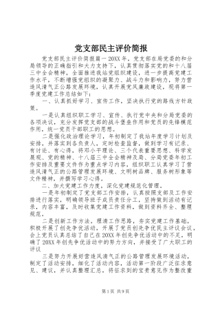 党支部民主评价简报