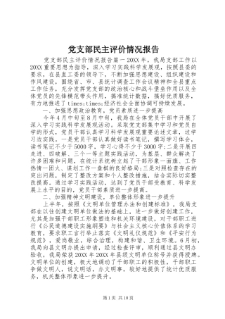 党支部民主评价情况报告