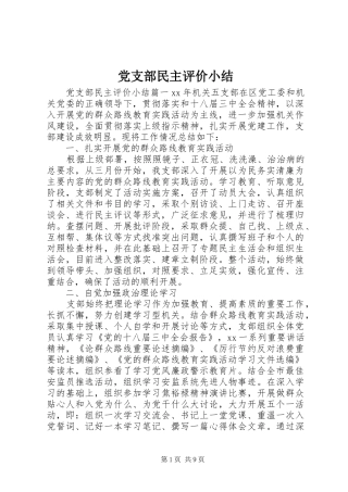 党支部民主评价小结