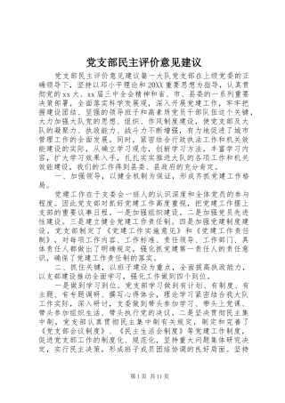 党支部民主评价意见建议