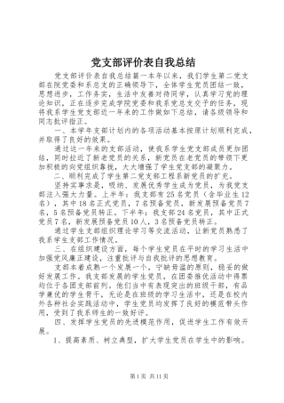 党支部评价表自我总结