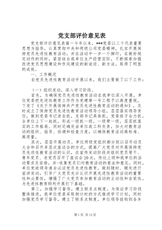 党支部评价意见表