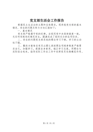 党支部生活会工作报告