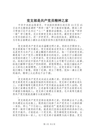 党支部是共产党员精神之家