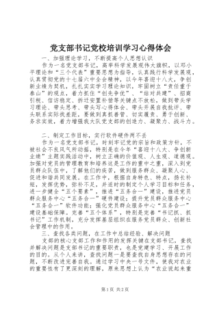 党支部书记党校培训学习心得体会