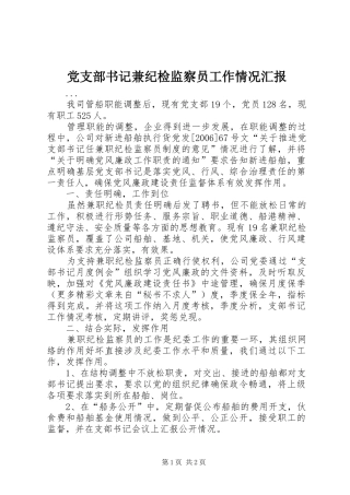 党支部书记兼纪检监察员工作情况汇报