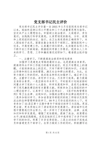 党支部书记民主评价