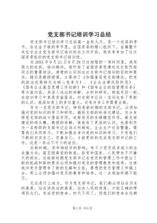 党支部书记培训学习总结