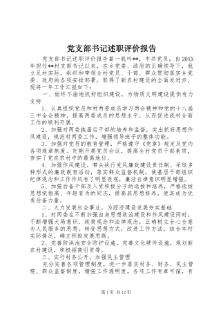 党支部书记述职评价报告