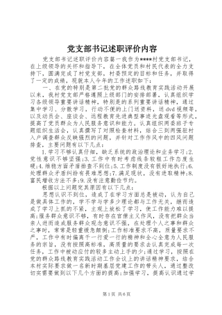 党支部书记述职评价内容