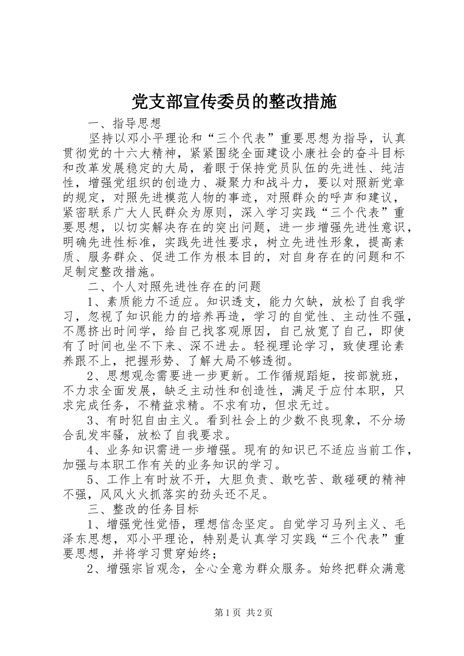 党支部宣传委员的整改措施_第1页