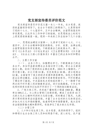 党支部宣传委员评价范文