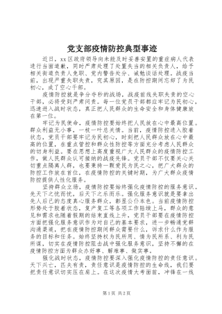 党支部疫情防控典型事迹