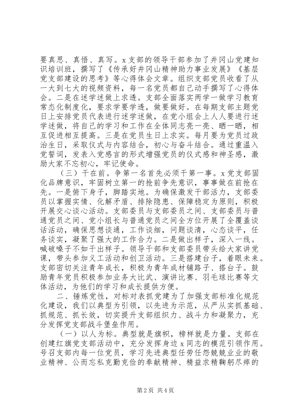 党支部争创红旗党支部汇报材料范文_第2页