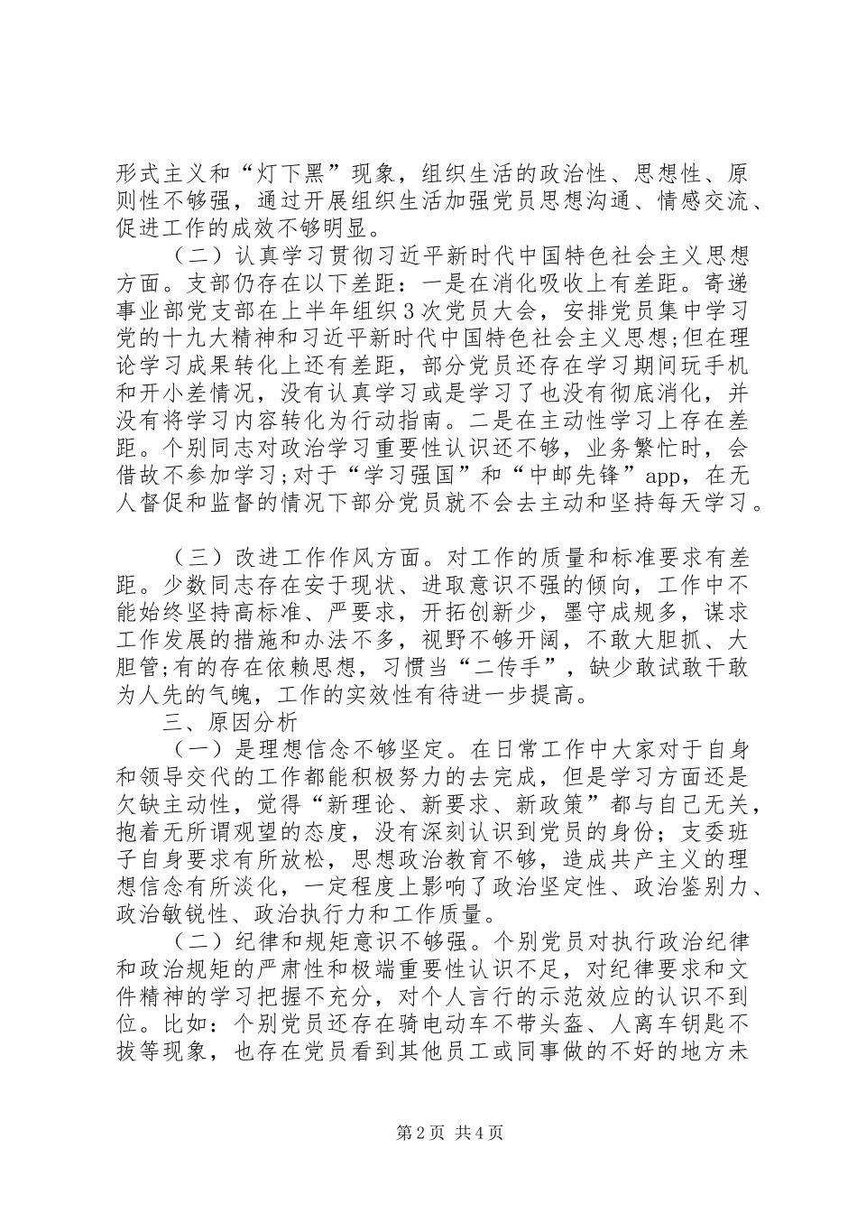 党支部支委班子对照检查材料_第2页