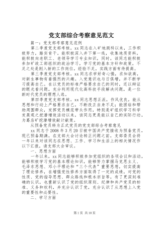 党支部综合考察意见范文
