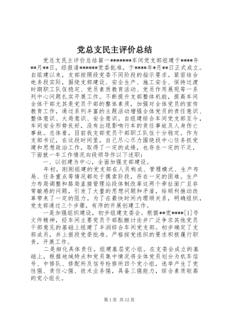 党总支民主评价总结