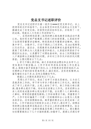 党总支书记述职评价