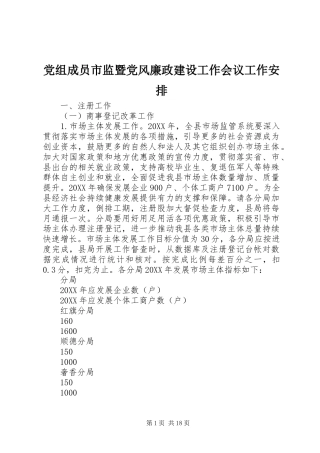 党组成员市监暨党风廉政建设工作会议工作安排