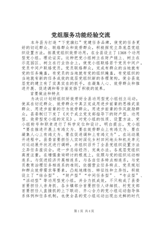 党组服务功能经验交流