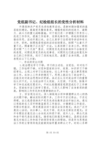 党组副书记纪检组组长的党性分析材料