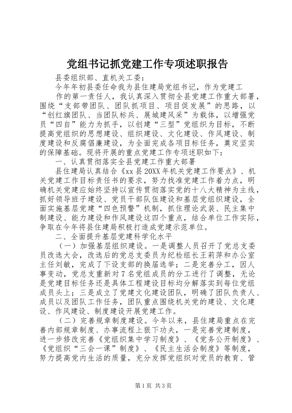 党组书记抓党建工作专项述职报告_第1页